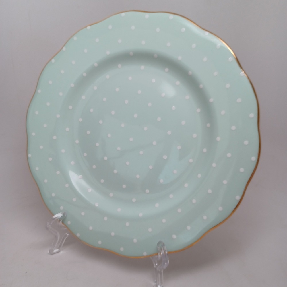 Royal Albert Polka Rose 1930s Salad Plate 8" Mint Green Gold Trim Bone China - Picture 12 of 12